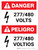 Danger: ANSI 277-480 Volts Portrait Bilingual with Icon - Wall Sign