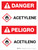 Danger: ANSI Acetylene Portrait Bilingual Spanish with Icon - Wall Sign