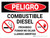 Danger: Combustible Diesel No Smoking No Open Flames Spanish Landscape with Icon - Wall Sign