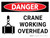 Danger: Crane Working Overhead Landscape with Icon - Wall Sign