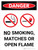 Danger: No Smoking Matches or Open Flame Portrait with Graphic - Wall Sign
