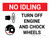 No Idling Turn Off Engine And Chock Wheels Landscape with Icon - Wall Sign