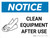 Notice: Clean Equipment After Use Landscape with Icon - Wall Sign