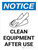 Notice: Clean Equipment After Use Portrait with Icon - Wall Sign