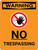 Warning: No Trespassing Portrait With Icon - Wall Sign