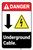 Danger: Underground Cable Down Arrow ANSI with Hazard Icon Portrait - Label