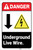 Danger: Underground Live Wire With Down Arrow ANSI with Hazard Icon Portrait - Label