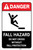 Danger: Fall Hazard - Do Not Cross Without Fall Protection ANSI Portrait - Label