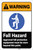 Warning: Fall Hazard - Approved Fall Protection Equipment Must be Worn ANSI Portrait - Label