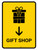 Gift Shop With Down Arrow Yellow Portrait - Wall Sign
