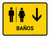 Restrooms With Down Arrow Yellow Spanish Landscape - Wall Sign