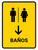Restrooms With Down Arrow Yellow Spanish Portrait - Wall Sign