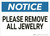 Notice: Please Remove Jewelry - Wall Sign