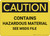 Caution: Contains Hazardous Material See MSDS - Wall Sign