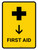 First Aid With Down Arrow Yellow Portrait - Wall Sign
