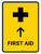 First Aid With Up Arrow Yellow Portrait - Wall Sign