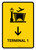 Terminal 1 With Down Arrow Yellow Spanish Portrait - Wall Sign