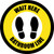 Yellow Wait Here: Bathroom Line Circular - Floor Sign