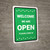 Welcome We Are Open - Please Come In with Icons Green Portrait - Wall Sign