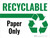 Recyclable Paper Only Green with Icon Landscape - Wall Sign