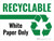 Recyclable White Paper Only Green with Icon Landscape - Wall Sign