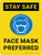 Stay Safe: Face Mask Preferred With Icon - Wall Sign