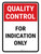 Quality Control: For Indication Only Portrait - Wall Sign