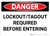 Danger: Lockout Tagout Required Before Entering - Wall Sign
