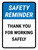 Safety Reminder: Thank You For Working Safely Portrait - Wall Sign