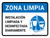 Zona Limpia - Las Instalaciones se Limpian y Desinfectan a Diario con Icono Horizontal - Wall Sign