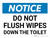 Notice: Do Not Flush Wipes Down the Toilet Landscape - Wall Sign