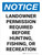 Notice: Landowner Permission Required Before Hunting Fishing or Recreating Portrait - Wall Sign
