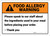Warning: Speak To Staff About Ingredients Allergy - Wall Sign