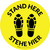 Stehe Hier (Stand Here) with Shoeprints Icon Bilingual Circular German - Floor Sign