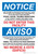 Notice: Do Not Enter This Facility If You Have or Recently Had a Fever Spanish Bilingual Portrait - Wall Sign