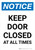 Notice: Keep Door Closed At All Times Portrait - Wall Sign