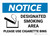 Notice: Designated Smoking Area - Please Use Cigarette Bins with Icon Landscape - Wall Sign