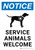 Notice: Service Animals Welcome with Icon Portrait - Wall Sign