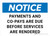 Notice: Payments And Co-pays Are Due Before Services Are Rendered Landscape - Wall Sign