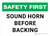 Safety First: Sound Horn Before Backing Landscape - Wall Sign