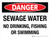 Danger: Sewage Water No Drinking Fishing or Swimming Landscape - Wall Sign