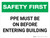Safety First: PPE Must Be On Before Entering Building - Wall Sign