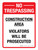 No Trespassing: Construction Area - Violators Will Be Prosecuted Portrait - Wall Sign