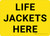 Life Jackets Here Yellow Landscape - Wall Sign
