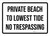 Private Beach To Lowest Tide No Trespassing Landscape - Wall Sign