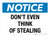Notice Don't Even Think of Stealing Landscape - Wall Sign