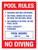 Pool Rules - Pool Hours - No Diving Red Portrait - Wall Sign