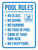 Pool Rules (No Glass, No Diving, No Running, No Food In Pool) Portrait - Wall Sign