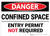 Danger: Confined Space Entry Permit Not Required - Wall Sign