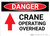 Danger: Crane Operating Overhead Sign With Arrow - Wall Sign